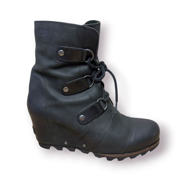Sorel Joan Of Arctic Wedge II Boots Womens 10 Lace Up Bootie NL3018-010 Black - Picture 1 of 12